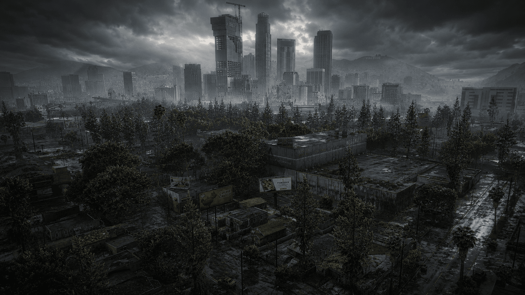 Survivor market stalls in a cleared urban safe zone