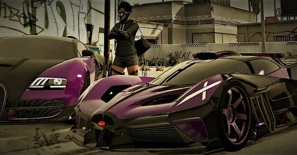 FiveM roleplay — luxury hypercars and character, street scene